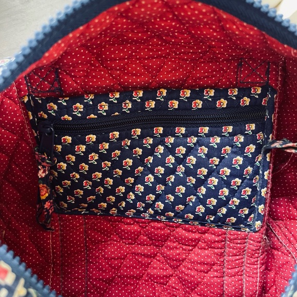 90s Vintage Vera Bradley Mini Duffel in Indiana Pattern Royal Blue Pocket Sides - Picture 10 of 17